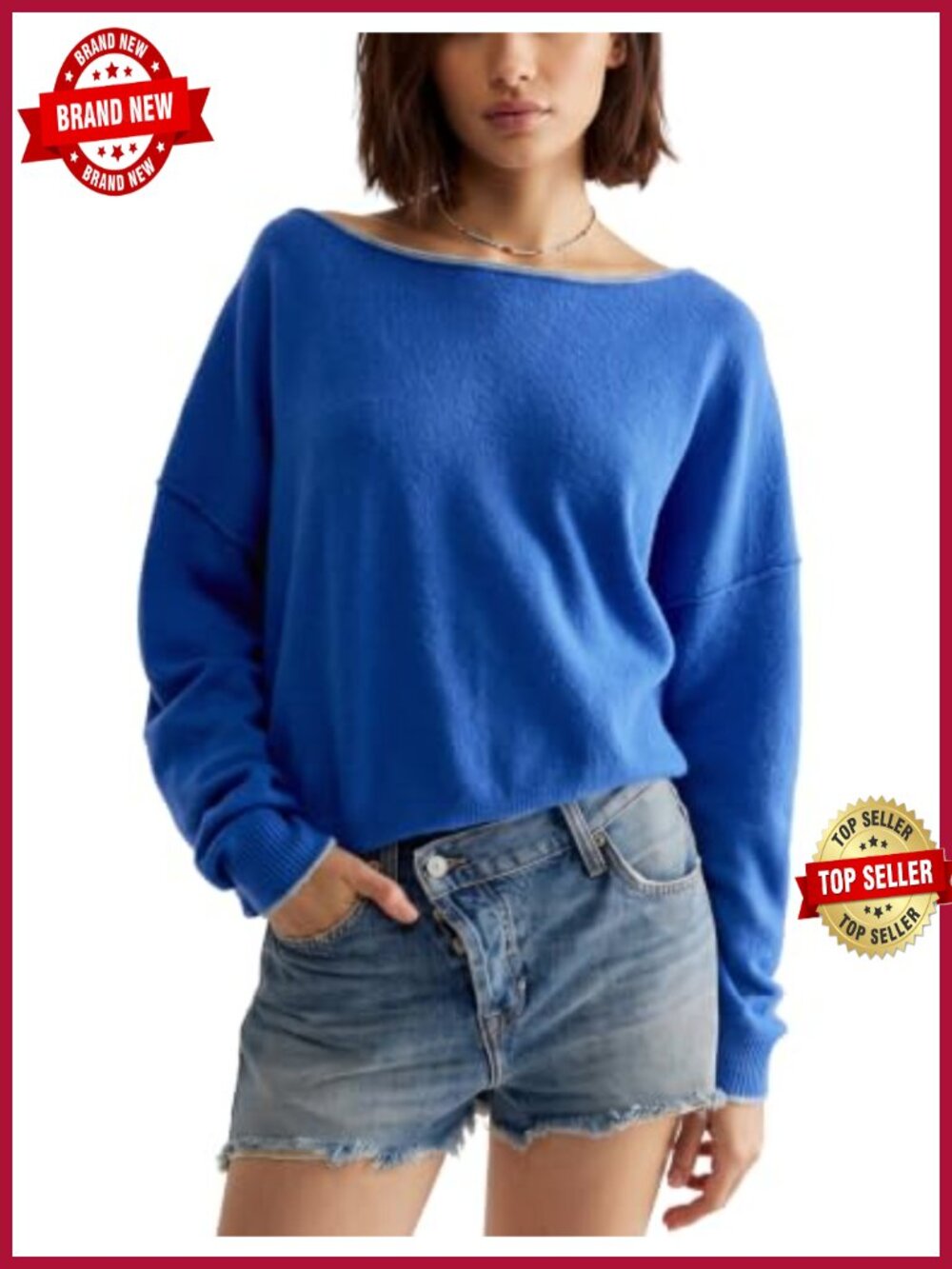 Oversized Pullover Sweater Boat Neck Drop Shoulder Viscose Blend Top